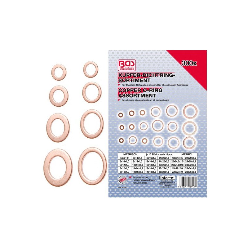 Kuparitiivistelajitelma 300pcs