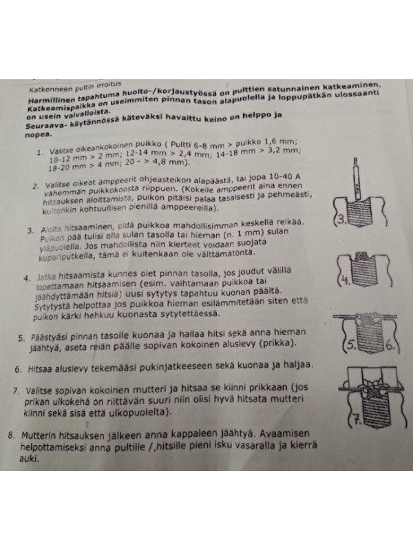 Katkenneen pultin hitsauspuikko 2,5mm